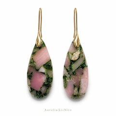 Pink Green Gemstone Drop Earrings | Natural Stone Teardrop Earrings