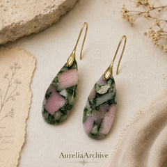 Pink Green Gemstone Drop Earrings | Natural Stone Teardrop Earrings