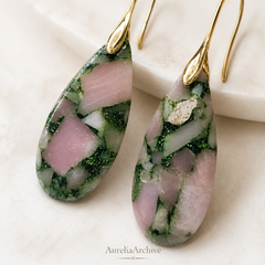Pink Green Gemstone Drop Earrings | Natural Stone Teardrop Earrings