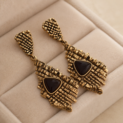 Vintage Black Stone Statement Earrings | Antique Gold Drop Earring