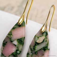 Pink Green Gemstone Drop Earrings | Natural Stone Teardrop Earrings