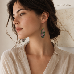 Pink Green Gemstone Drop Earrings | Natural Stone Teardrop Earrings