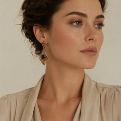 Vintage Black Stone Statement Earrings | Antique Gold Drop Earring