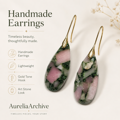 Pink Green Gemstone Drop Earrings | Natural Stone Teardrop Earrings