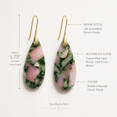 Pink Green Gemstone Drop Earrings | Natural Stone Teardrop Earrings
