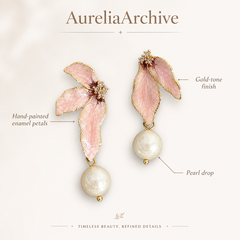 Pink Flower Pearl Drop Earrings | Gold Floral Statement Jewelry