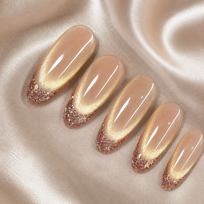 Champagne Gold Glitter French Tip Press-On Nails