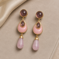 Pink Crystal Flower Necklace & Earrings Set | Vintage Gold Jewelry