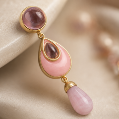 Pink Crystal Flower Necklace & Earrings Set | Vintage Gold Jewelry