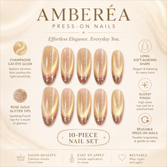 Champagne Gold Glitter French Tip Press On Nails | Almond Bridal Fake Nails