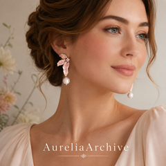 Pink Flower Pearl Drop Earrings | Gold Floral Statement Jewelry