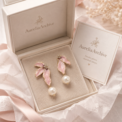 Pink Flower Pearl Drop Earrings | Gold Floral Statement Jewelry