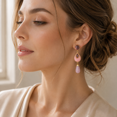 Pink Crystal Flower Necklace & Earrings Set | Vintage Gold Jewelry