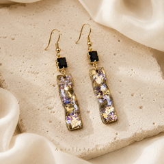Vintage Black Crystal Drop Earrings | Handmade Gold Resin Floral Earrings