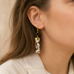 Vintage Black Crystal Drop Earrings | Handmade Gold Resin Floral Earrings