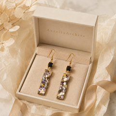 Vintage Black Crystal Drop Earrings | Handmade Gold Resin Floral Earrings