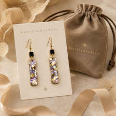 Vintage Black Crystal Drop Earrings | Handmade Gold Resin Floral Earrings
