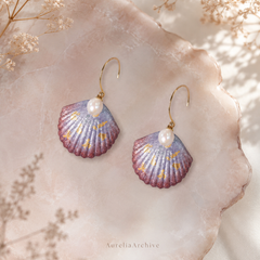 Purple Seashell Pearl Drop Earrings | Handmade Ocean Jewelry