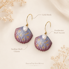 Purple Seashell Pearl Drop Earrings | Handmade Ocean Jewelry