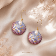 Purple Seashell Pearl Drop Earrings | Handmade Ocean Jewelry