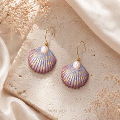 Purple Seashell Pearl Drop Earrings | Handmade Ocean Jewelry