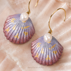 Purple Seashell Pearl Drop Earrings | Handmade Ocean Jewelry