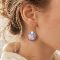 Purple Seashell Pearl Drop Earrings | Handmade Ocean Jewelry