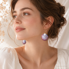 Purple Seashell Pearl Drop Earrings | Handmade Ocean Jewelry