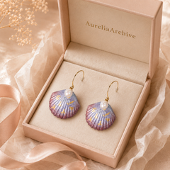 Purple Seashell Pearl Drop Earrings | Handmade Ocean Jewelry