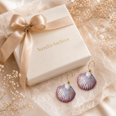 Purple Seashell Pearl Drop Earrings | Handmade Ocean Jewelry