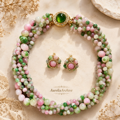 Pink Green Gemstone Necklace Set | Handmade Beaded Jewelry & Earrings