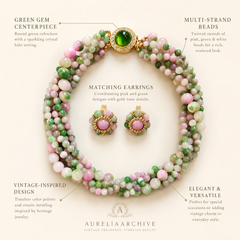 Pink Green Gemstone Necklace Set | Handmade Beaded Jewelry & Earrings
