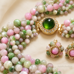 Pink Green Gemstone Necklace Set | Handmade Beaded Jewelry & Earrings