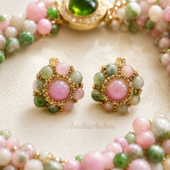 Pink Green Gemstone Necklace Set | Handmade Beaded Jewelry & Earrings
