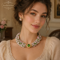 Pink Green Gemstone Necklace Set | Handmade Beaded Jewelry & Earrings