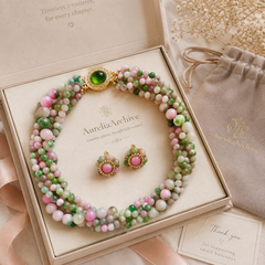 Pink Green Gemstone Necklace Set | Handmade Beaded Jewelry & Earrings