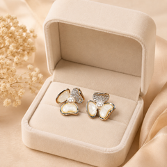 Silver Pearl Bow Stud Earrings | Bridal Flower Earrings for Women