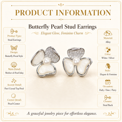 Silver Pearl Bow Stud Earrings | Bridal Flower Earrings for Women