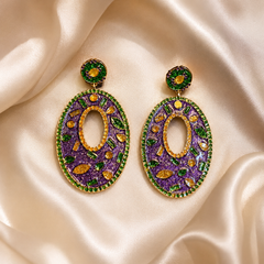 Colorful Rhinestone Statement Earrings | Purple Green Gold Dangle Earrings