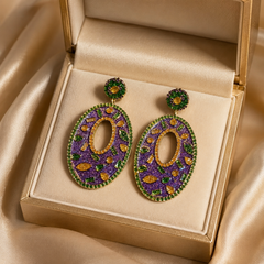 Colorful Rhinestone Statement Earrings | Purple Green Gold Dangle Earrings