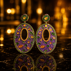 Colorful Rhinestone Statement Earrings | Purple Green Gold Dangle Earrings
