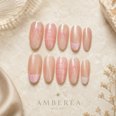 Blush Plaid Bow Press-On Nails