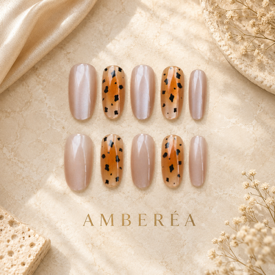 Amber Leopard Velvet Nails