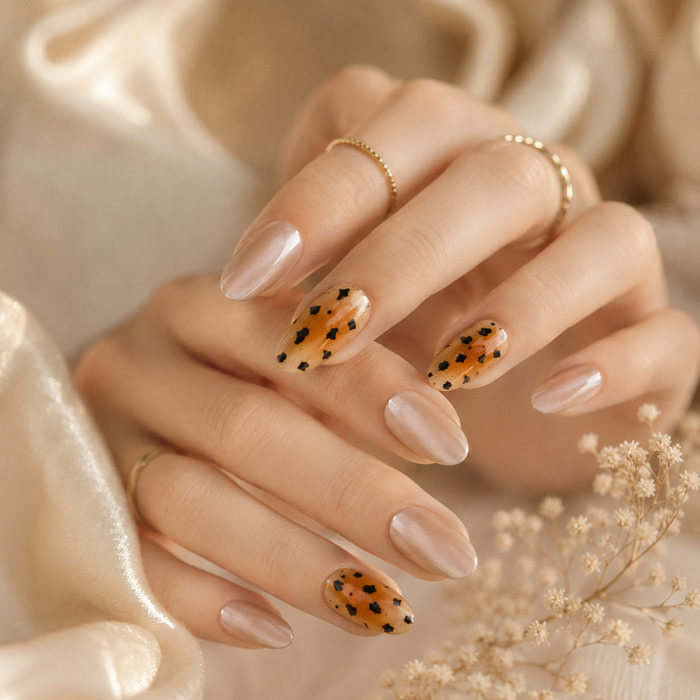 Amber Leopard Velvet Nails