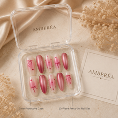 Romantic Bow Heart Cat Eye Press-On Nails