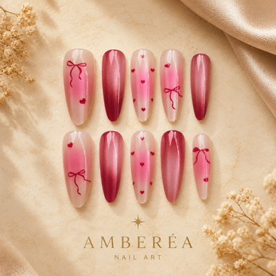 Romantic Bow Heart Cat-Eye Press-On Nails