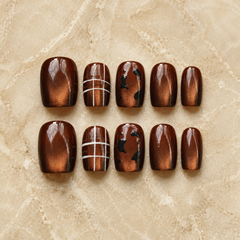 Coffee Amber Cat Eye Press-On Nails