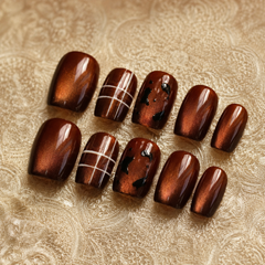 Coffee Amber Cat Eye Press-On Nails
