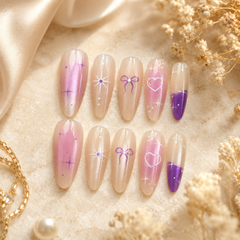 Purple Bow Heart Cat Eye Press-On Nails