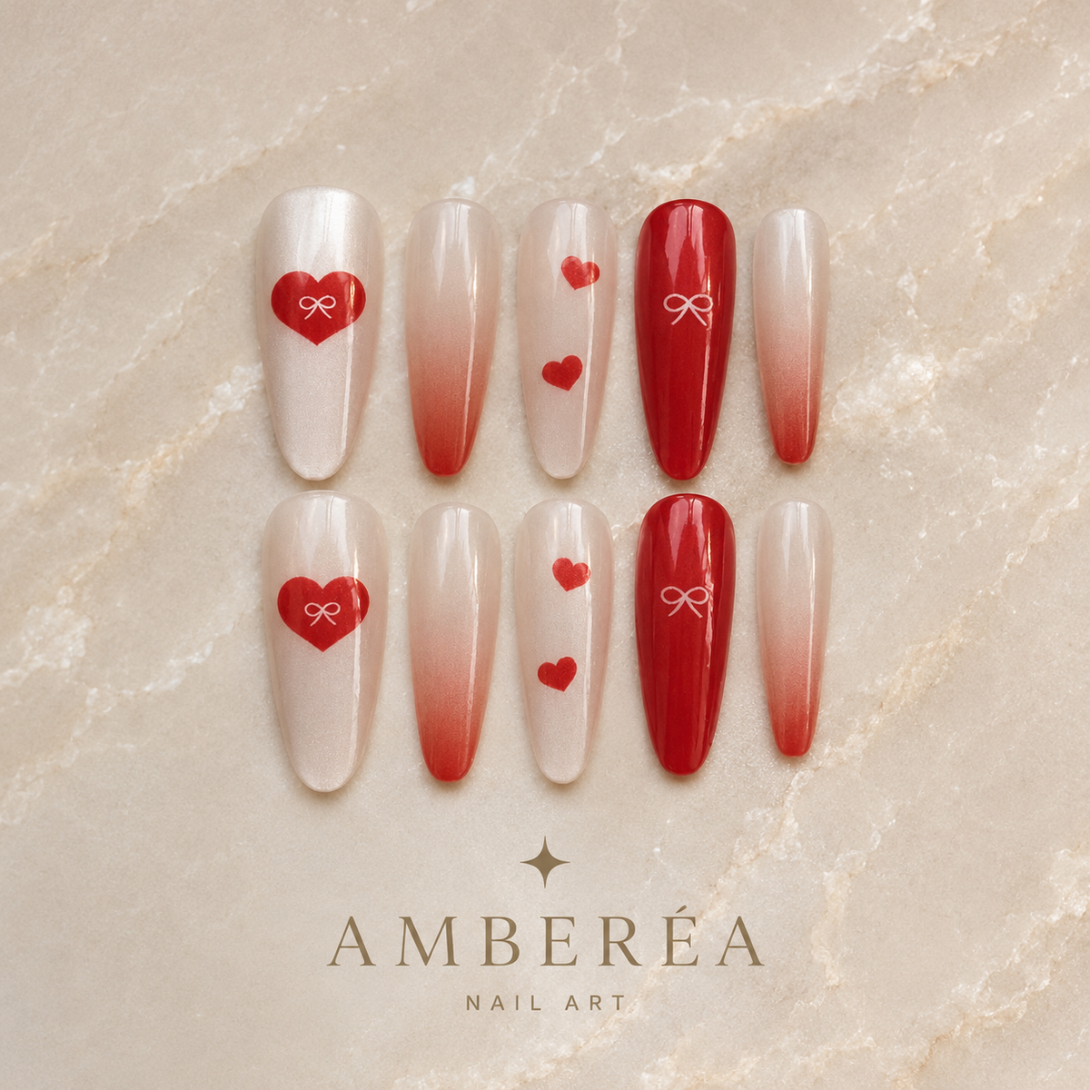 Red Heart Bow Ombre Press-On Nails